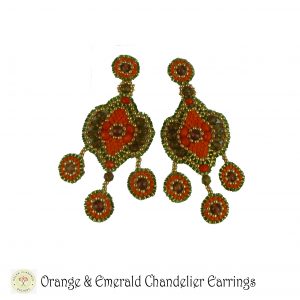 Orange & emerald chandelier earrings