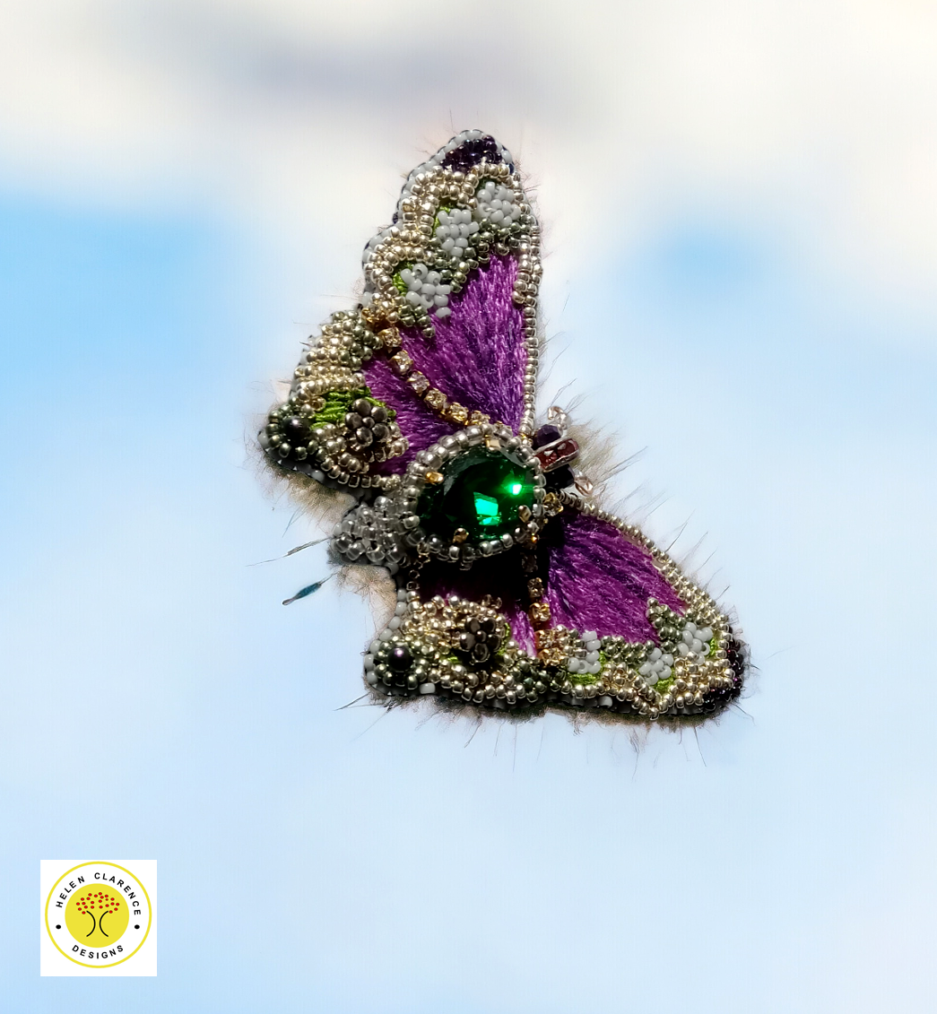 Purple Butterfly Embroidered Brooch