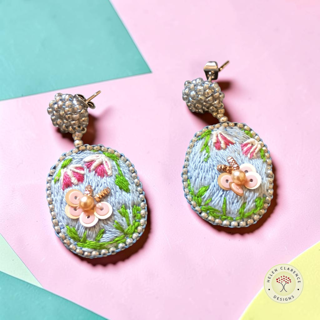 Butterfly in a Garden Embroidered Earrings